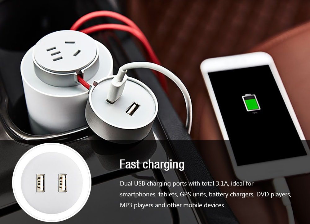 Xiaomi MiJia Power Inverter Adapter Muilti-functional Car Socket Charger DC 12V to AC 220V