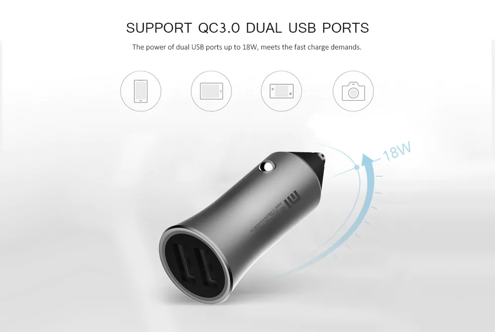 Xiaomi CC05ZM Double USB Port Design Car Charger - Platinum