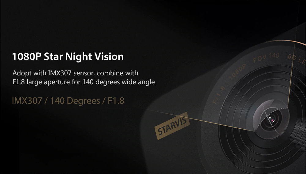 Original Xiaomi 1S Car DVR Camera Video Recorder 140 Degrees Wide Angle 3.0 inch IPS Screen- Black