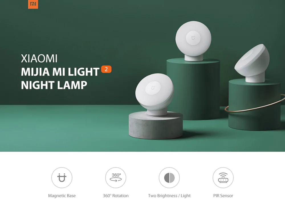 Xiaomi Mijia MJYD02YL Mi Light 2 Adjustable Brightness Infrared Smart Human Body Sensor Night Lamp with Magnetic Base- White 1Pc
